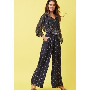 Cabi Sashay Palazzo Pants NWT Womens Medium Navy White Floral Pull On Wide Leg